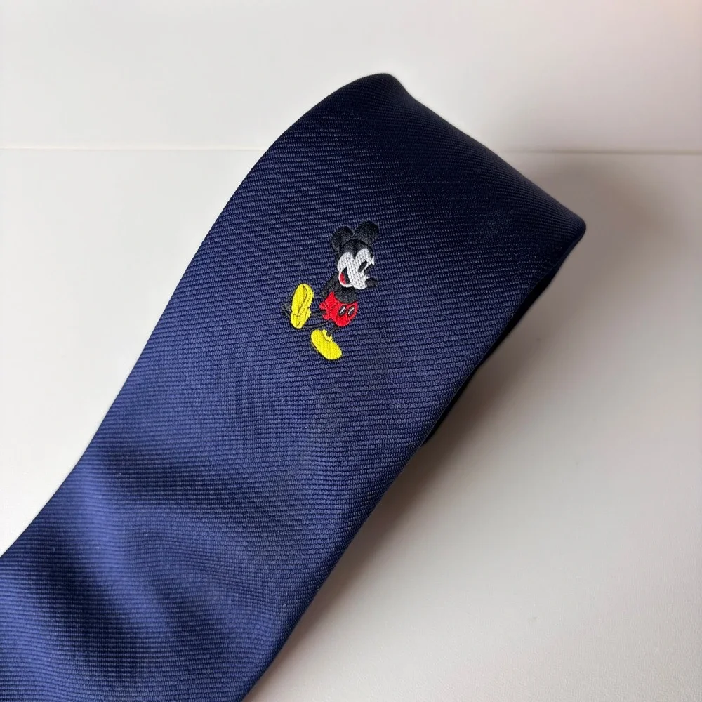 Vintage Disney Mickey Mouse Navy Blue Embroidered Silk Blend Necktie Made in USA